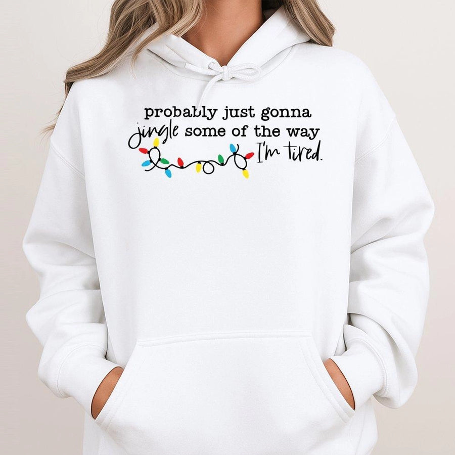Probably Just Gonna Jingle Some Of The Way Hoodie | Funny Christmas Lights Graphic | Premium Cotton-Blend | Unisex Holiday Gift for Adults