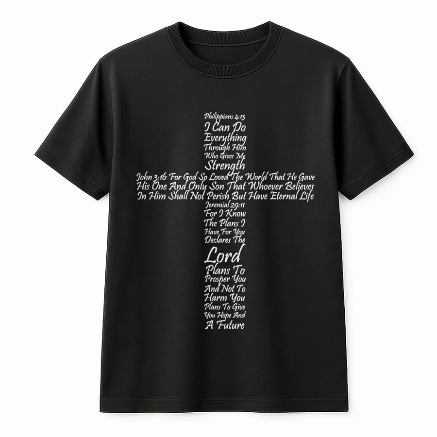 Bible Verse Cross T-Shirt | Scripture Typography Graphic Tee | Premium 100% Cotton Religious Apparel | Christian Faith Gift for Men and Women