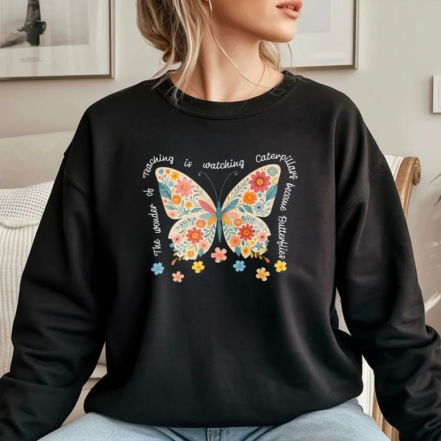 Teacher Butterfly Sweatshirt | Floral Watercolor Graphic with Inspirational Quote | Premium Comfort Colors Cotton | Back to School Gift for Educator