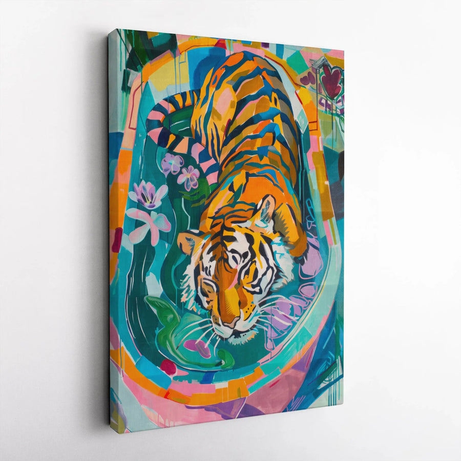 Tiger Canvas Wall Art | Colorful Abstract Jungle Animal Painting | Premium Gallery Wrap Decor | Modern Living Room Gift for Wildlife Lovers