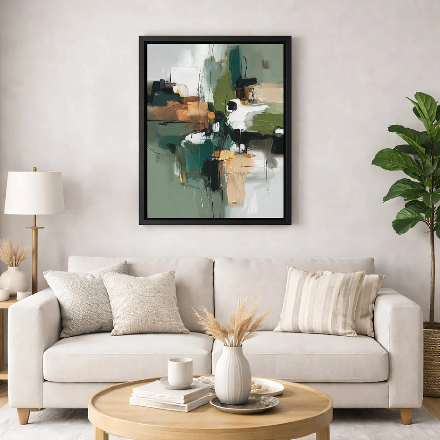 Modern Abstract Canvas Wall Art | Sage Green and Neutral Beige Tones | Premium Gallery-Wrapped Print | Minimalist Living Room Home Decor
