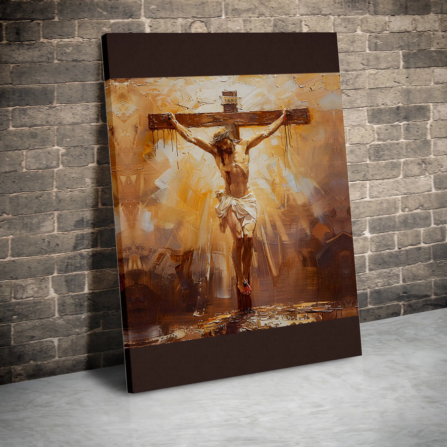 Crucifixion of Jesus Canvas Wall Art | Textured Brushstroke Art Print | Premium Christian Canvas | Spiritual Home Decor Gift for Believers