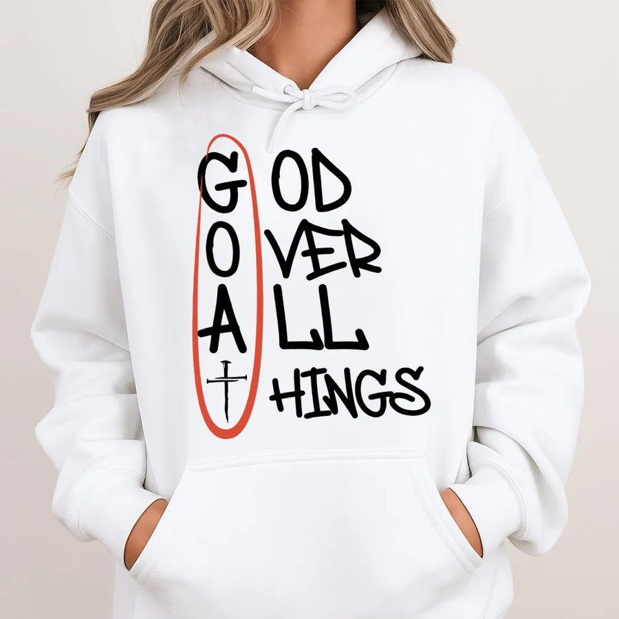 God Over All Things Hoodie | Christian Faith GOAT Acronym Design | Premium Cotton Blend Unisex Sweatshirt | Inspirational Religious Gift for Believers