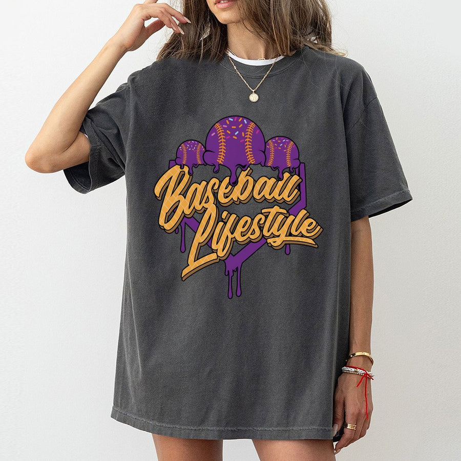 Baseball Lifestyle T-Shirt | Dripping Ice Cream Baseball Graphic | Premium 100% Cotton | Sports Fan Apparel Gift for Baseball Players and Fans