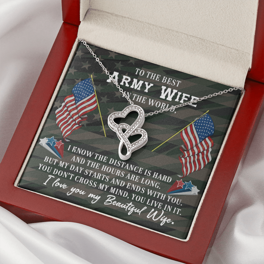 Double Hearts Necklace, To The Best Army Wife In The World Necklace Gift, Anniversary Gift, Gifts for Her, Christmas Gift for Wife, Birthday Gift, Gift for Wife