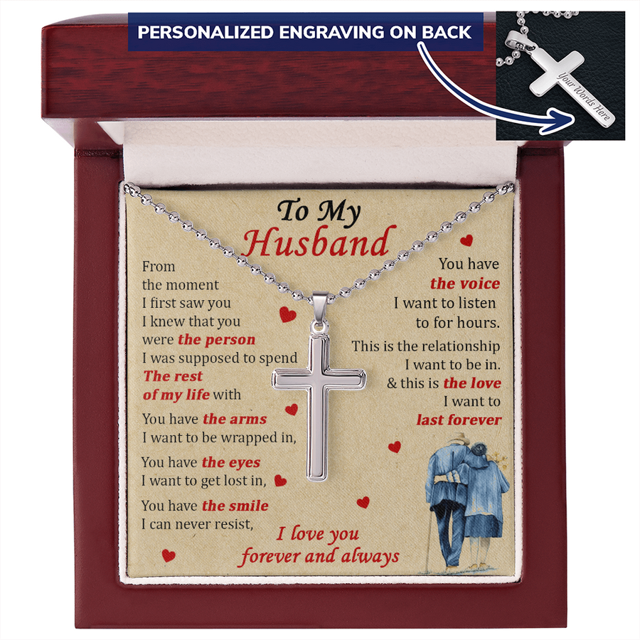 To My Husband The Person Rest of My Life Love Forever Always Personalized Engraved Cross Necklace Jewelry Romantic Gift for Husband Anniversary