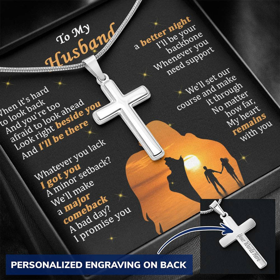 Personalized I'll Be There Stainless Steel Cross Necklace Engraved Perfect Anniversary Gift for Husband