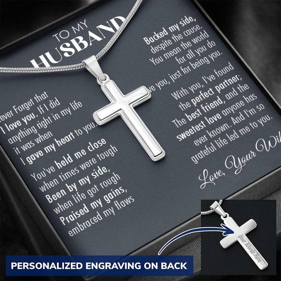 Personalized You’ve Held Me Close When Times Were Tough Stainless Steel Cross Necklace Engraved Perfect Anniversary Gift for Husband