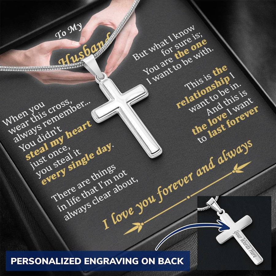 Personalized You Are the One I Want to Be With Stainless Steel Cross Necklace Engraved Perfect Anniversary Gift for Husband