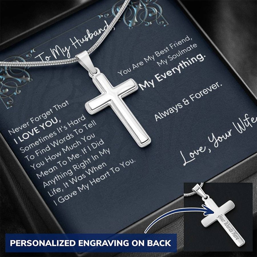 Personalized I Did Anything Right It Was Giving My Heart to You Stainless Steel Cross Necklace Engraved Perfect Anniversary Gift for Husband