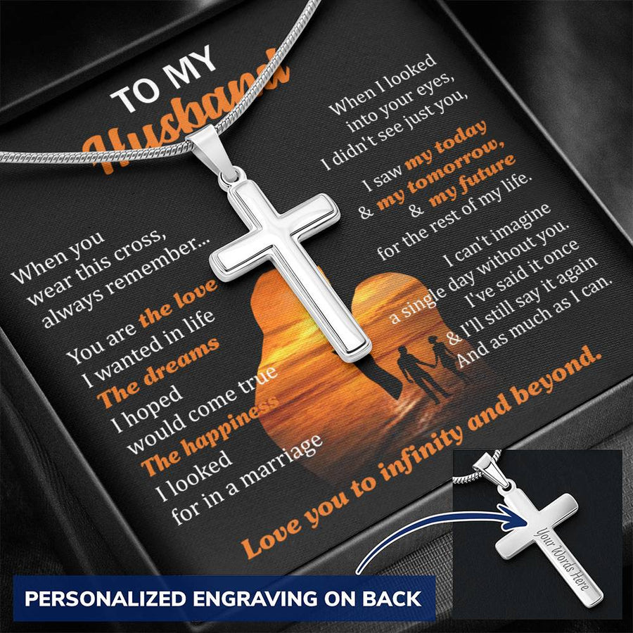 Personalized The Happiness I Looked for in a Marriage Stainless Steel Cross Necklace Engraved Perfect Anniversary Gift for Husband