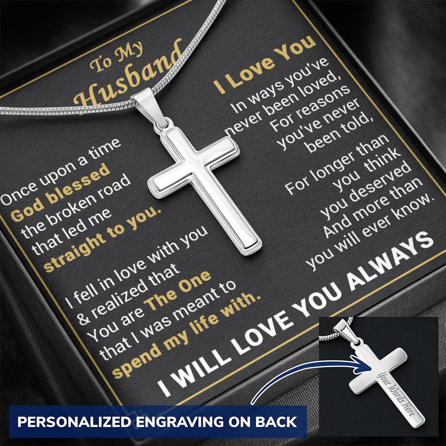 Personalized You Are the One That I Was Meant to Spend My Life With Stainless Steel Cross Necklace Engraved Perfect Anniversary Gift for Husband