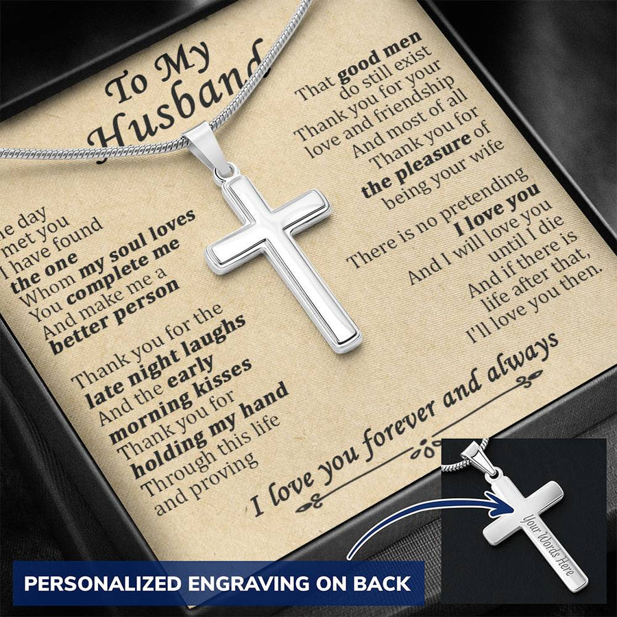 Personalized My Soul Loves You Complete Me Stainless Steel Cross Necklace Engraved Perfect Anniversary Gift for Husband