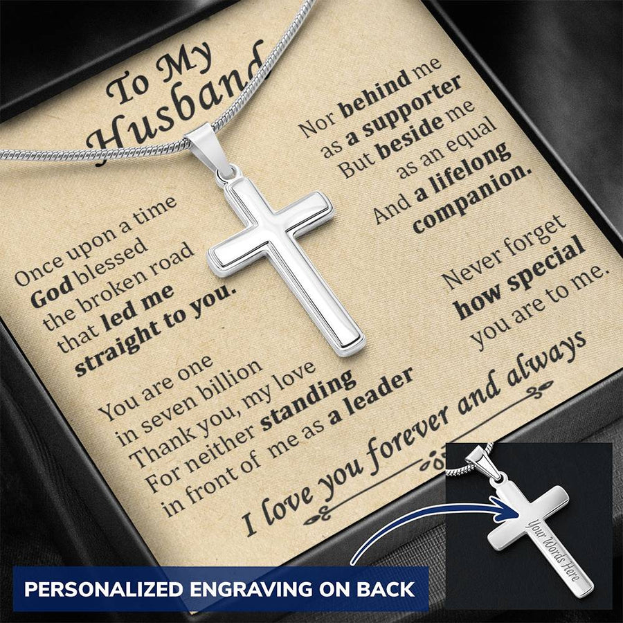 Personalized Led Me Straight Stainless Steel Cross Necklace Engraved Perfect Anniversary Gift for Husband