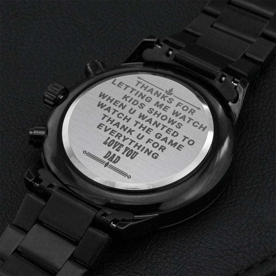 Thank You Dad Black Chronograph Premium Quality Watch - Father's Day Gift Engraving Chronograph Watch
