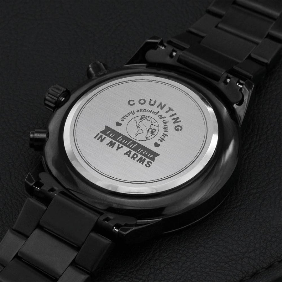 Engraved Design Black Chronograph Watch For My Long Distance Love Engraving Chronograph Watch