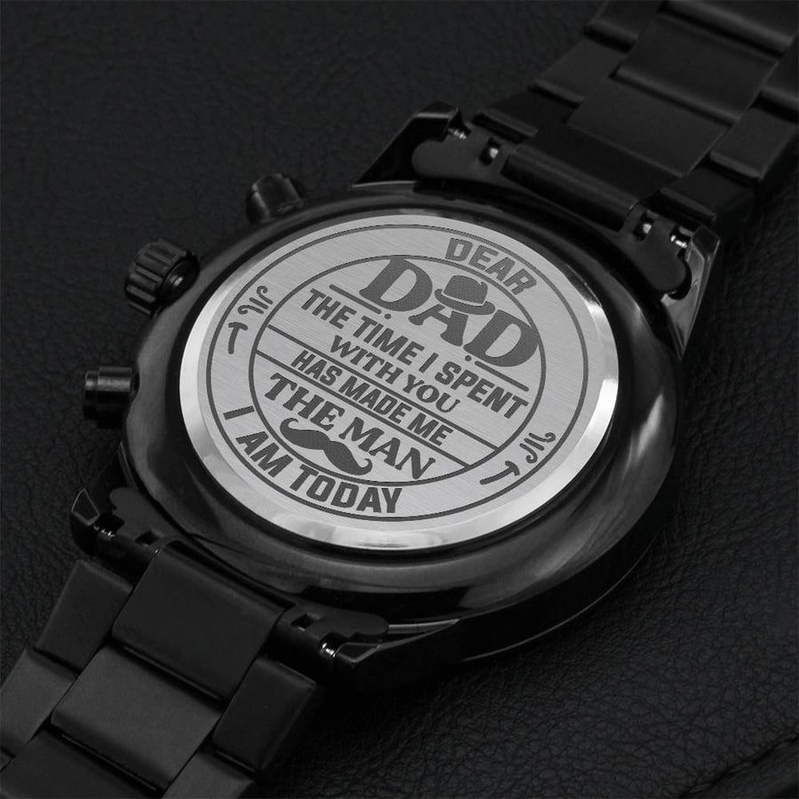 Father's Day Engraved Chronograph Watch 3 Dial Watch With Calendar For Father Black Engraved Watch Gift For Dad Personal Touch Engraved Watch Engraving Chronograph Watch