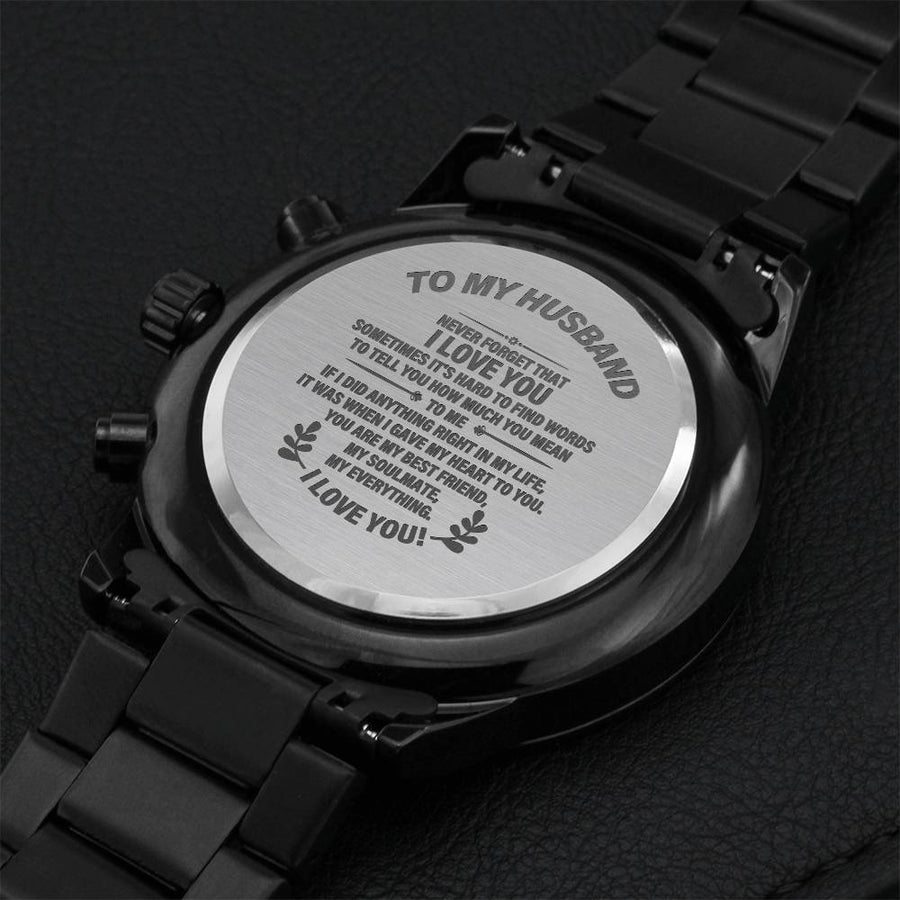Customize Watch For Him Father's Day Gifts Black Chronograph Engraving Chronograph Watch