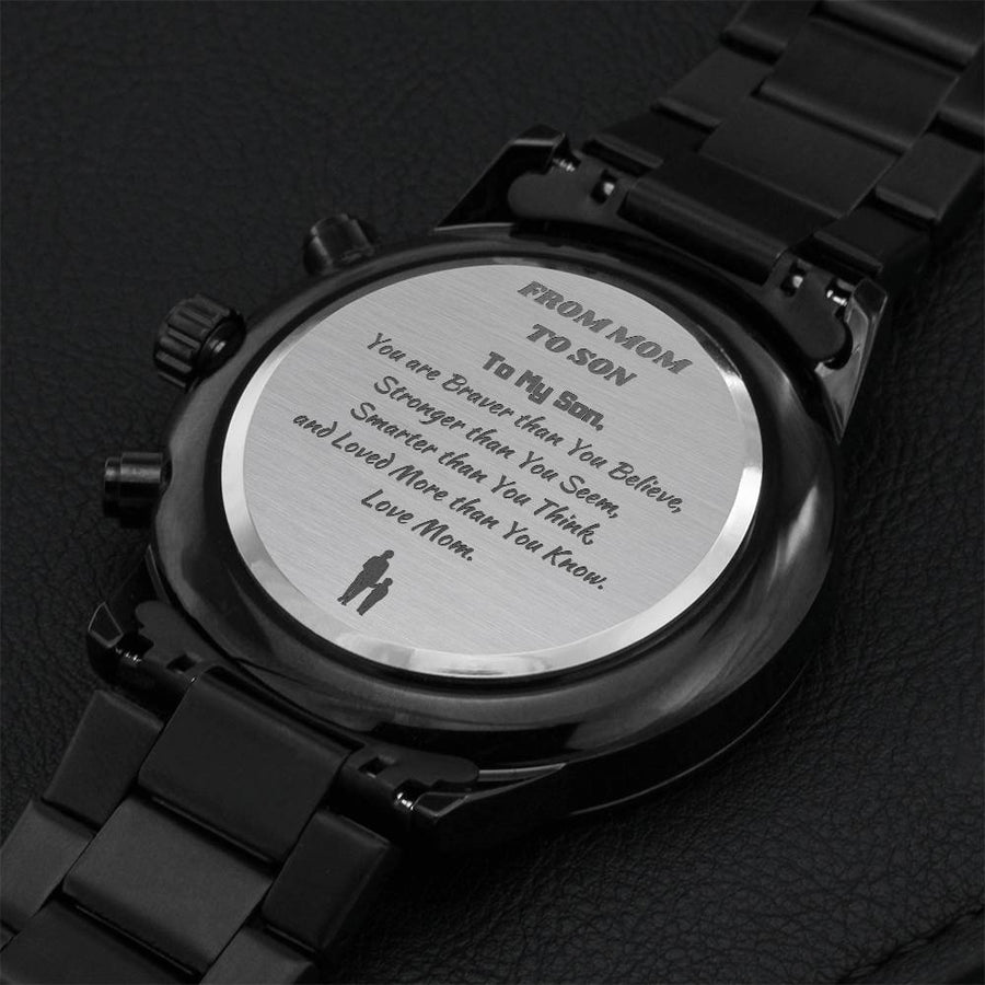 Engraved Design Black Chronograph Watch 2 Engraving Chronograph Watch