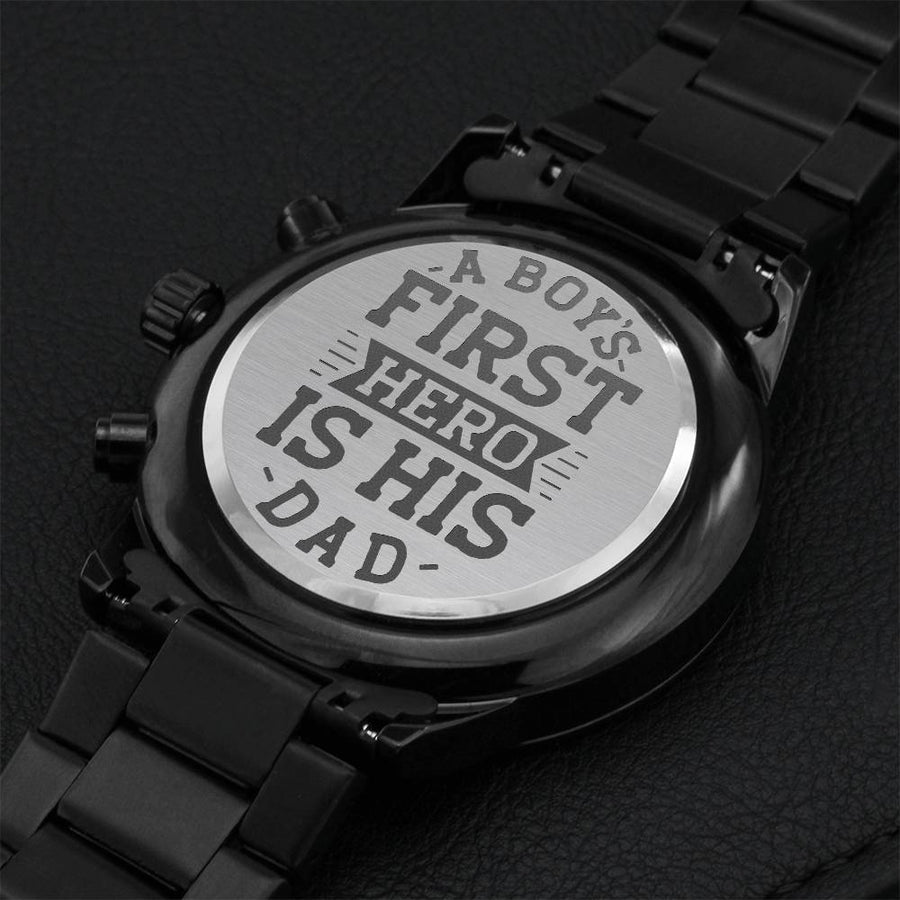 A Boy's First Hero Is His Dad Black Chronograph Watch Engraving Chronograph Watch