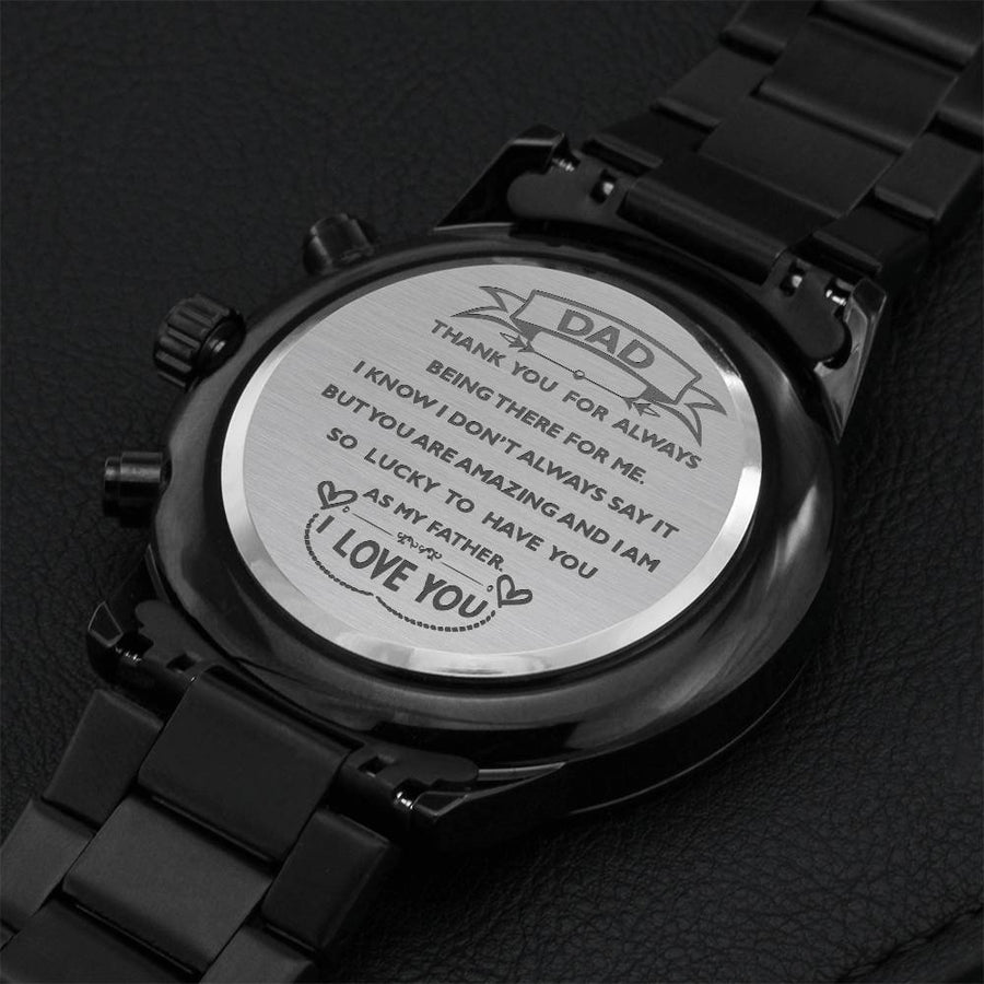 Black Chronograph Watch With Engrave Message For Your Dad... 1 Engraving Chronograph Watch