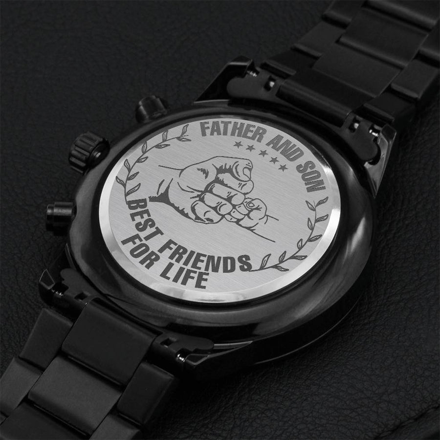 Father And Son - Black Chronograph Watch Engraving Chronograph Watch