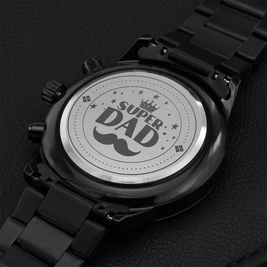 Super Dad - Black Chronograph Watch Engraving Chronograph Watch