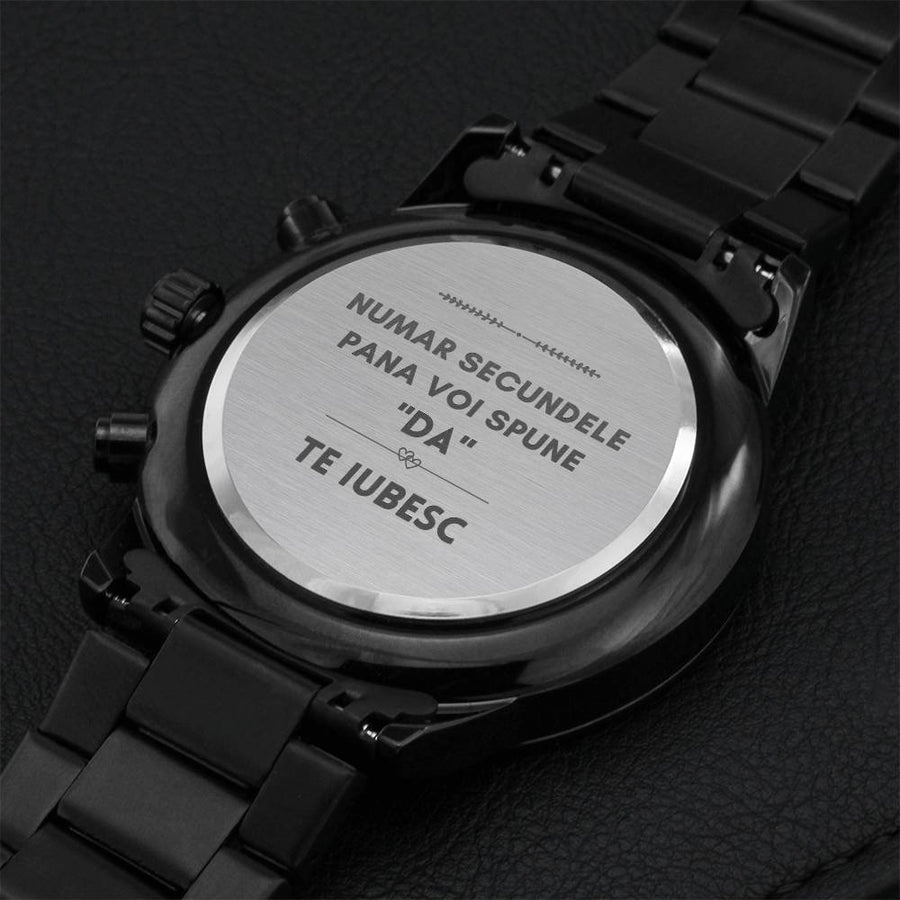 Ceas Gravat Cu Mesaj Sentimental Pentru Logodnic - Numar Secundele Pana Voi Spune Da Engraving Chronograph Watch