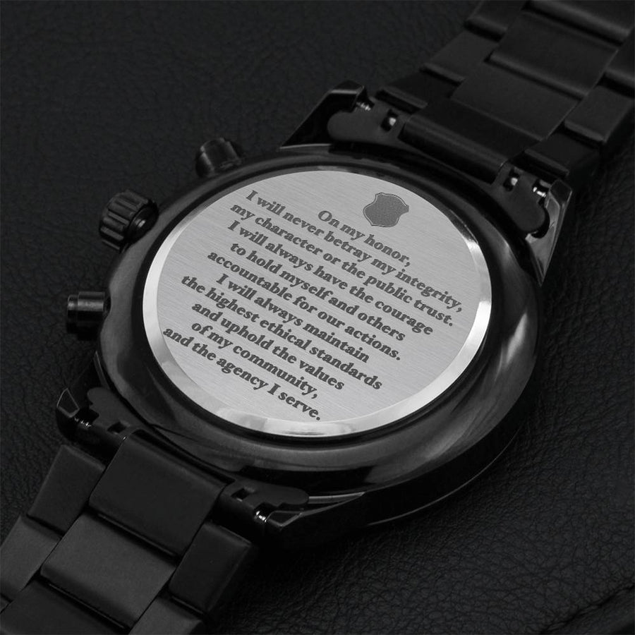 Engraved Law Enforcement Oath Of Honor Engraved Watch Gift For Police Officer Graduation From Academy Present Sentimental Gift For Cop Engraving Chronograph Watch