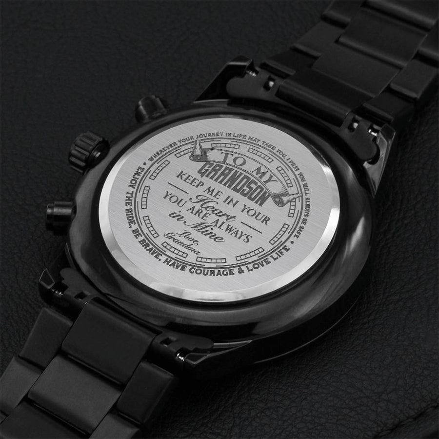 To My Grandson Love Grandma Engraved Gift Watch 2 Engraving Chronograph Watch