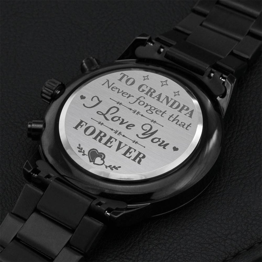 To Grandpa - Customized Black Chronograph Watch Engraving Chronograph Watch
