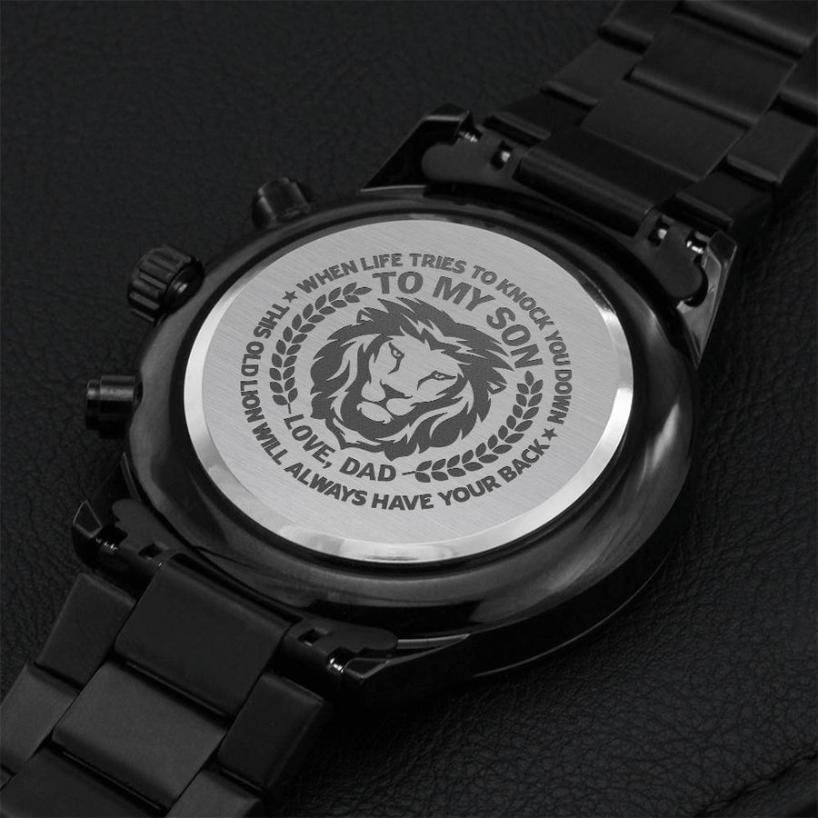 I'll Always Have Your Back - To My Son - Engraved Design Black Chronograph Watch Engraving Chronograph Watch