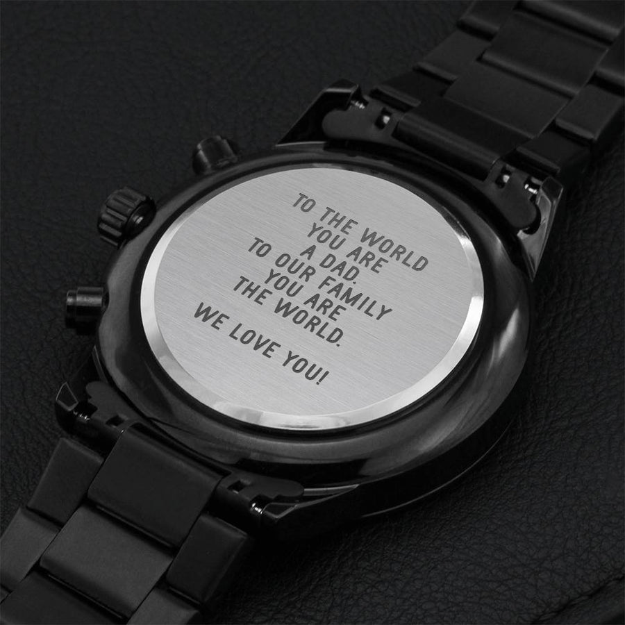 Gift For Dad Fathers Day Gift From Daughter Dad Birthday Gift Black Chronograph Engraved Watch For Men Christmas Gift For Dad From Son Engraving Chronograph Watch