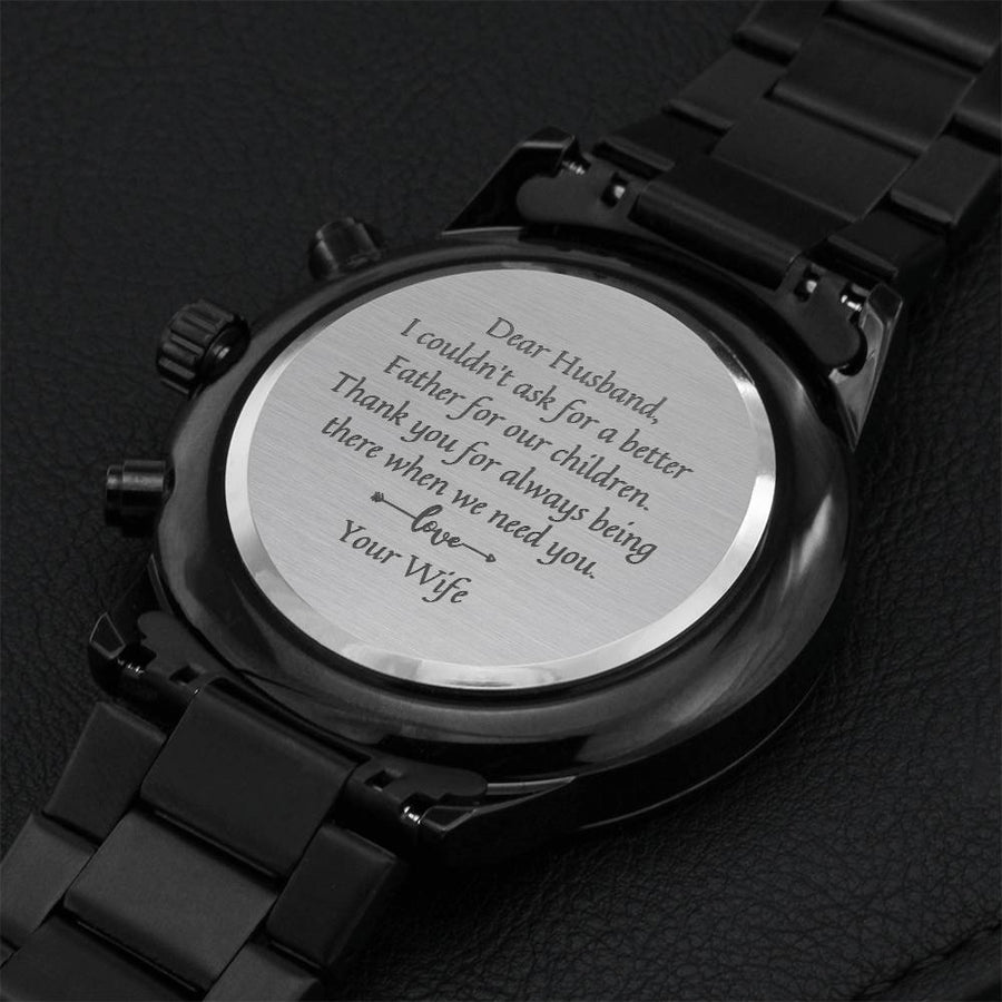 Gift For Husband From Wife-engraved Black Watch Engraving Chronograph Watch