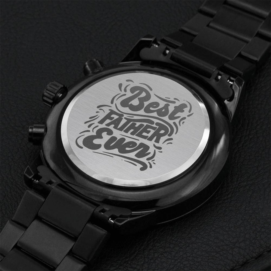 Engraved Luxury Watch Gift - Best Father Ever Engraving Chronograph Watch
