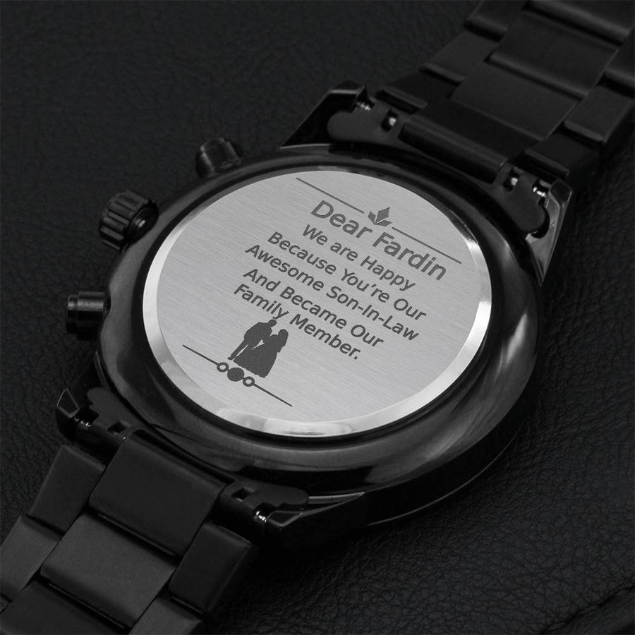 Gift For New Son-in-law Son-in-law Engraved Design Black Chronograph Watch For Birthday Or Wedding Engraving Chronograph Watch