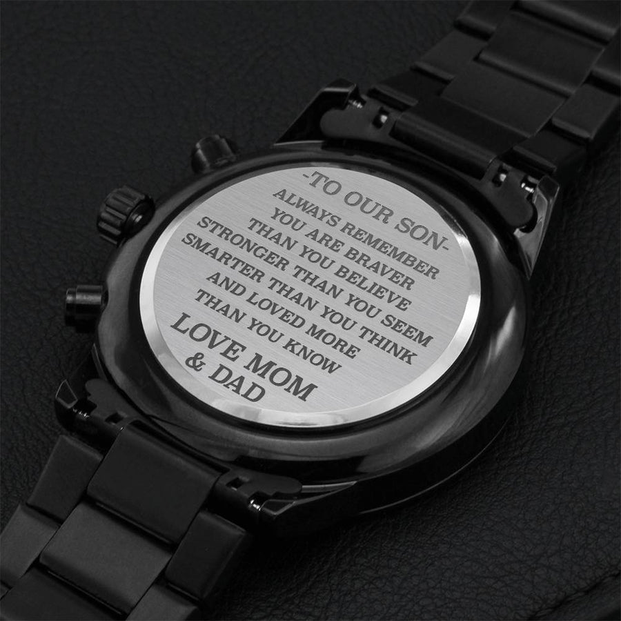 To Our Son From Mom And Dad Watch Engraved Gift Engraving Chronograph Watch