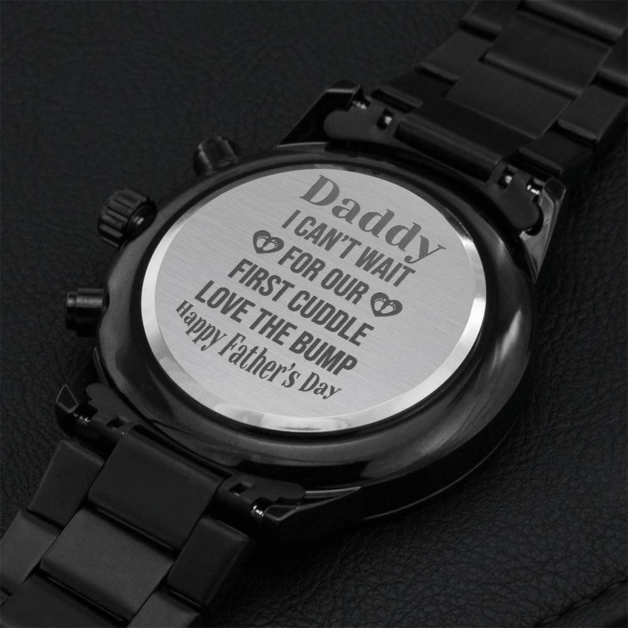 Engraved Black Chronograph Watch Dad - First Cuddle Engraving Chronograph Watch