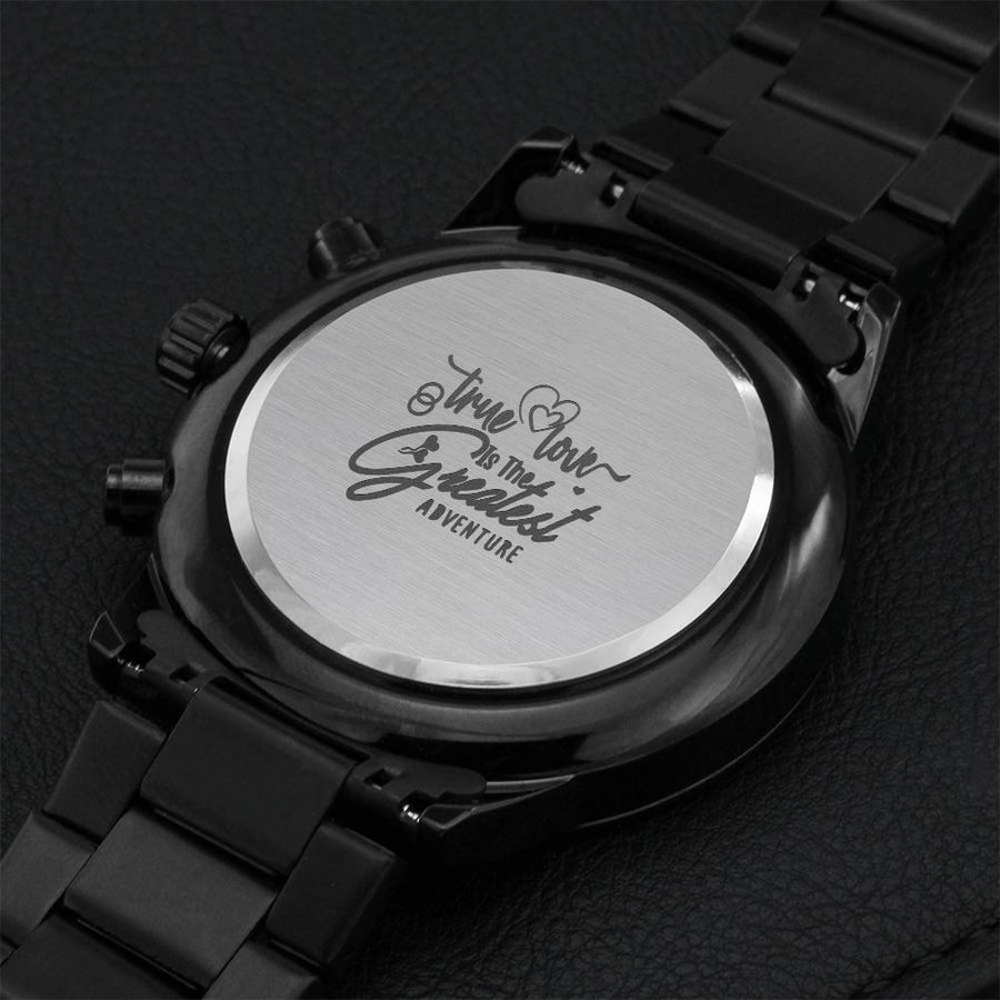 True Love Black Chronograph Watch Engraving Chronograph Watch