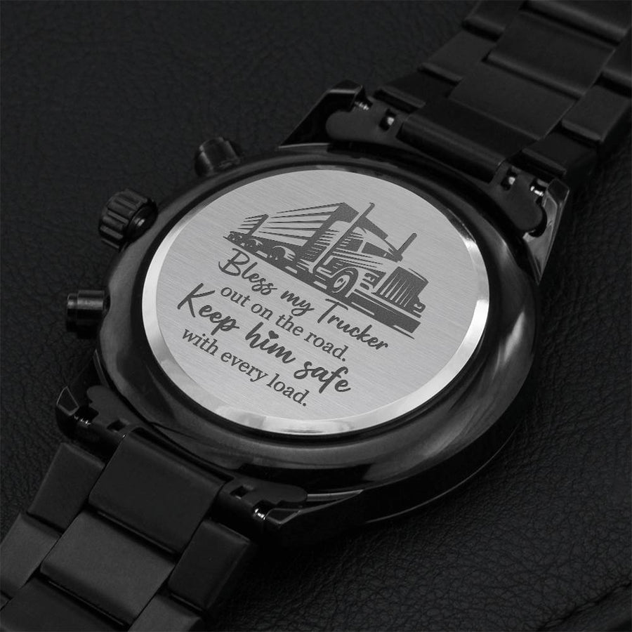 Keep My Trucker Safe On The Road Watch Engraving Chronograph Watch