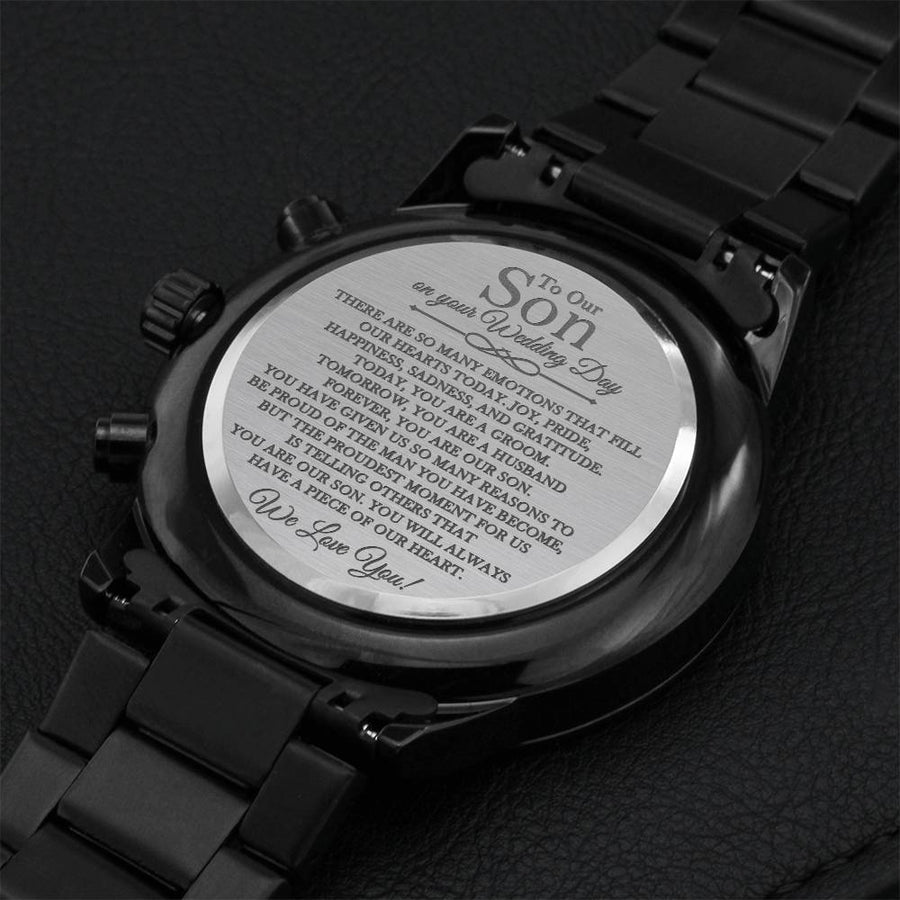 To Our Son On Your Wedding Day Engraved Watch For Son Getting Married Wedding Gift For Son From Mom & Dad Wedding Gift To Son Engraving Chronograph Watch