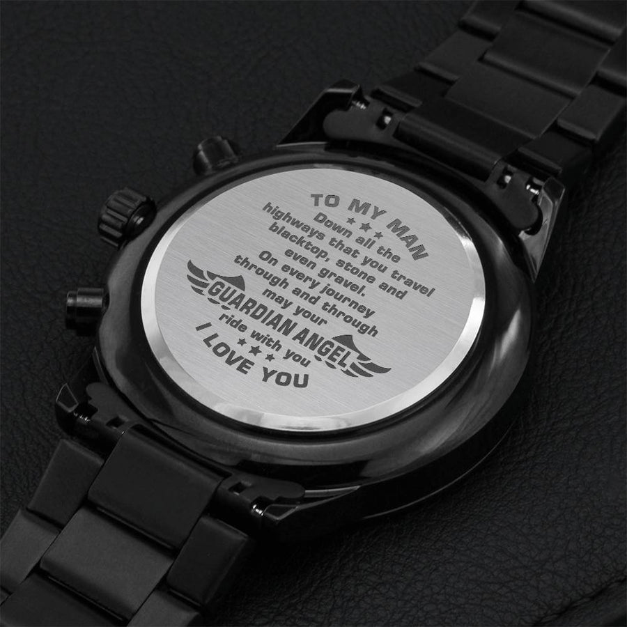To My Man – Guardian Angel - Engraved Chronograph Watch Engraving Chronograph Watch