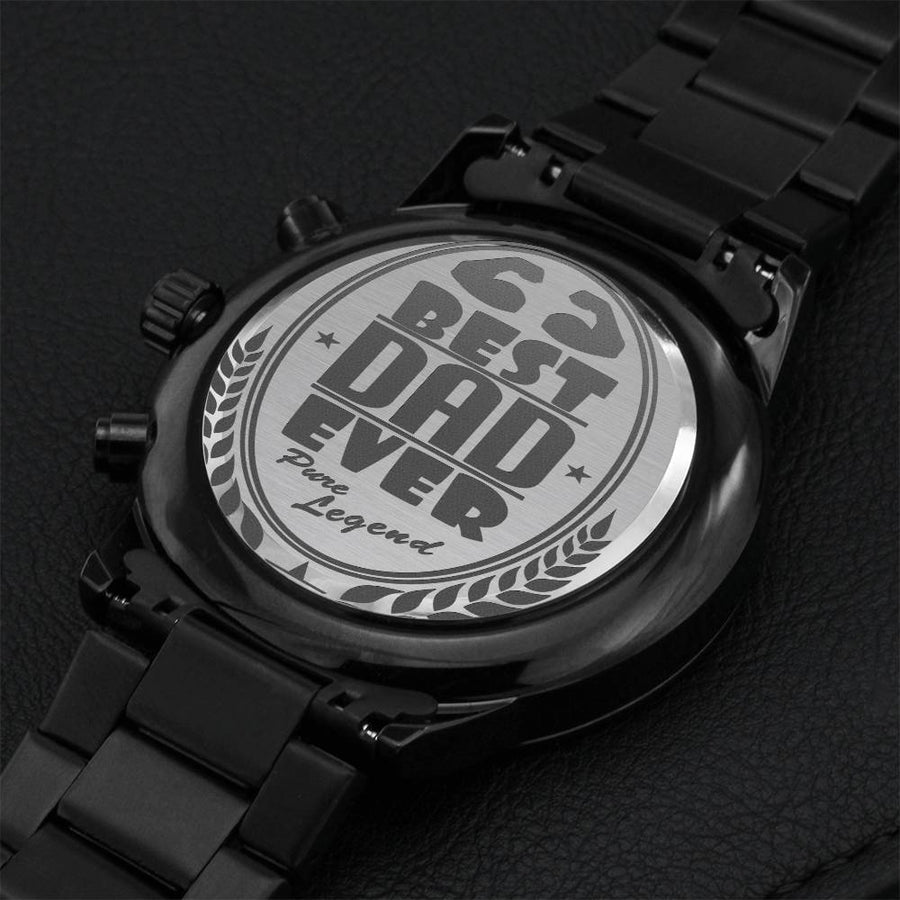 Best Dad Ever Pure Legend Customized Black Chronograph Watch For Special Men Engraving Chronograph Watch