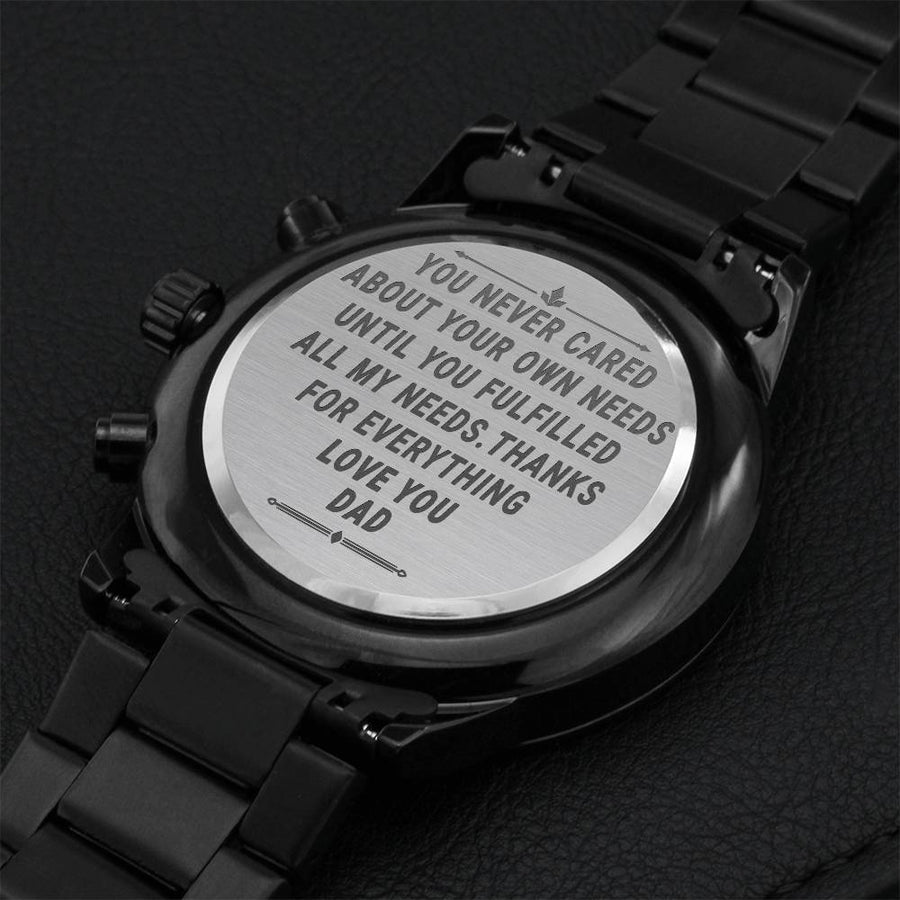 Love You Dad Black Chronograph Premium Quality Watch - Father's Day Gift Engraving Chronograph Watch