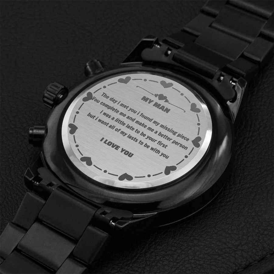 Love Watch For Boyfriend - I Love You Engraving Chronograph Watch