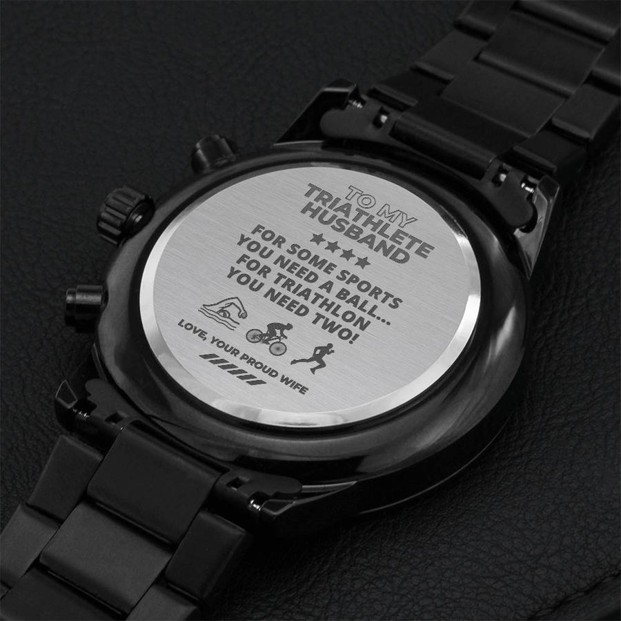 Gift For Triathlete Husband Engraved Chronograph Watch Engraving Chronograph Watch