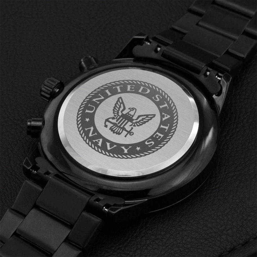 U.s. Navy Engraved Design Black Chronograph Watch Engraving Chronograph Watch