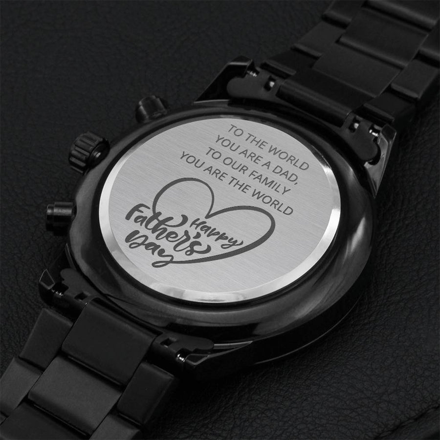 A Gift For Father's Day - Engraved Design Black Water Resistant Watch Engraving Chronograph Watch