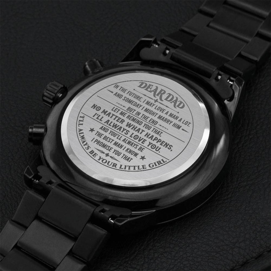 Engraved Design Black Chronograph Watch Fathers Day Gift From Daughter Engraving Chronograph Watch