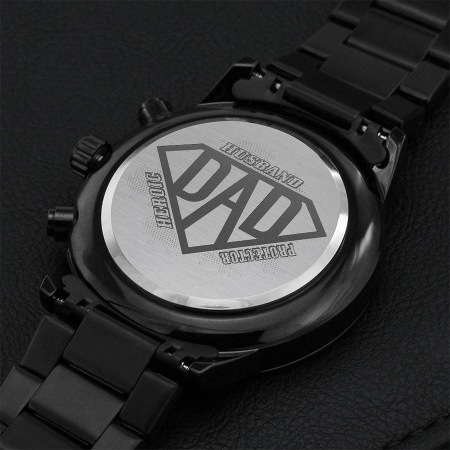Husband Protector Heroic Superdad Water Resistant Scratch-proof Laser Engraved Men's Watch Engraving Chronograph Watch